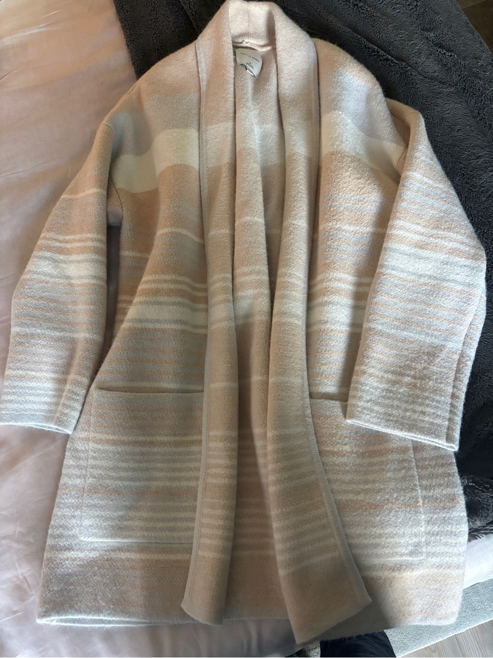 Gentle Fawn Striped Open-Front Cardigan in Cream and Beige